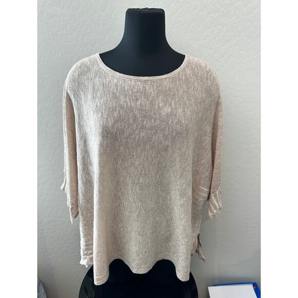 ANTHROPOLOGIE | Beige Linen Blend Metallic Knit Boxy Sweater Top | Size Medium - Picture 2 of 7